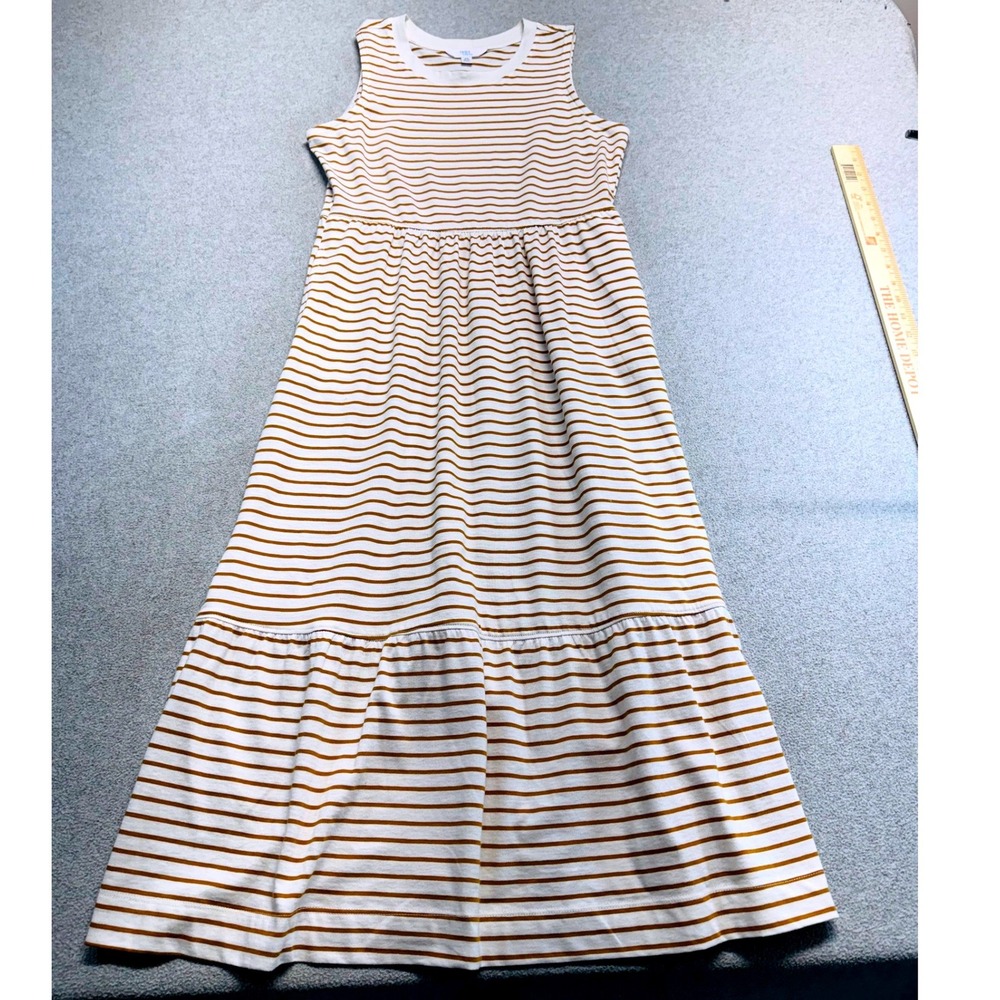 Time And Tru Maxi Dress Womens XS White Brown Striped Tiered Sleeveless Cotton